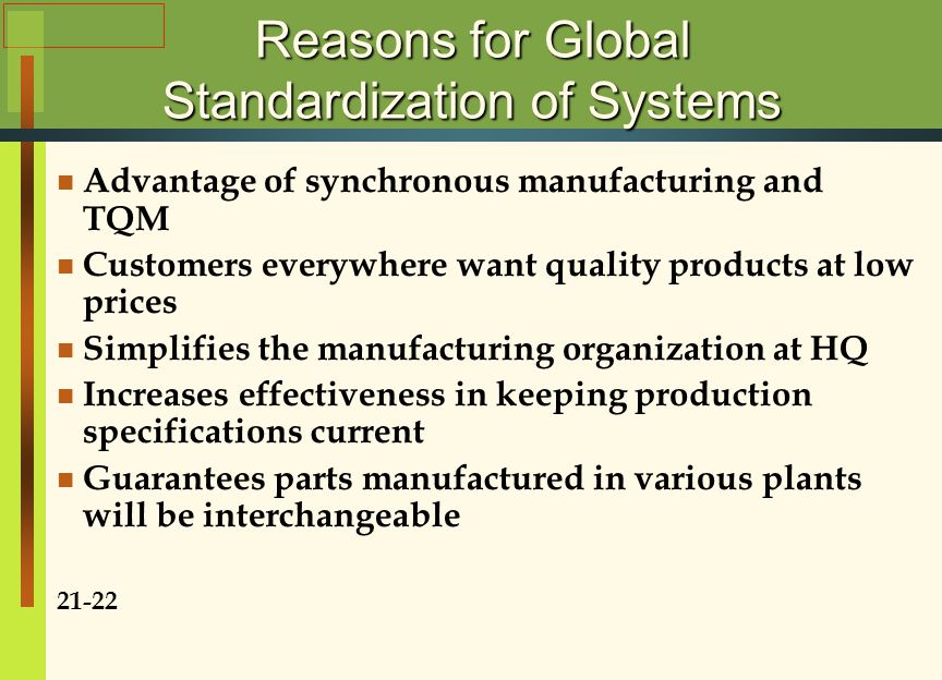 Reasons for product standardization or adaptation